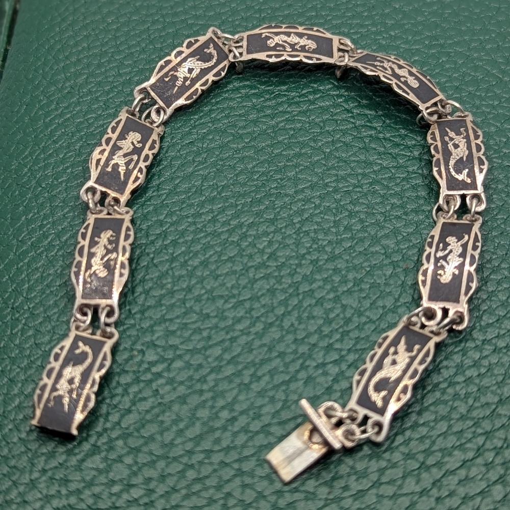 ✨ Vintage Mid-Century Siam Sterling Silver Niello Bracelet ✨